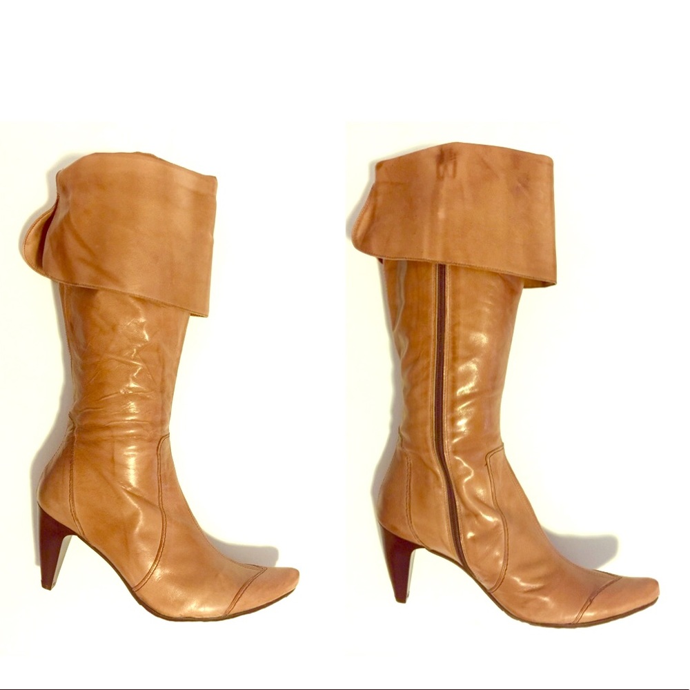 Lambskin Leather Boots with Upper Fold Accent